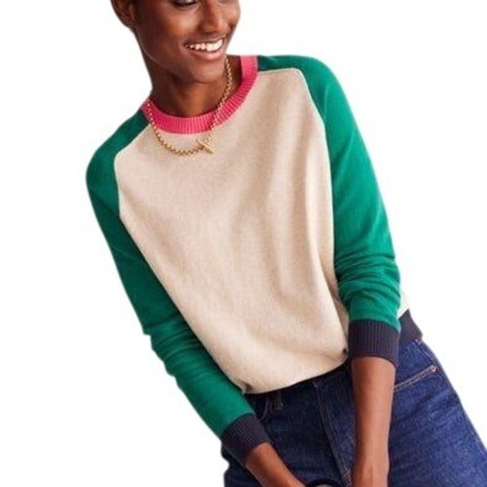 Boden Women's Meg Colorblock Cashmere Blend Raglan Sleeve Sweater Size Medium